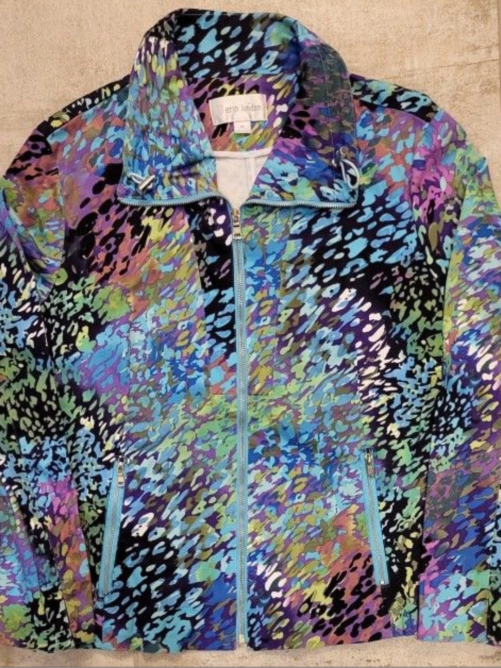 erin london Multicolor Printed Bomber Jacket in Blue, Purple, Green, Black